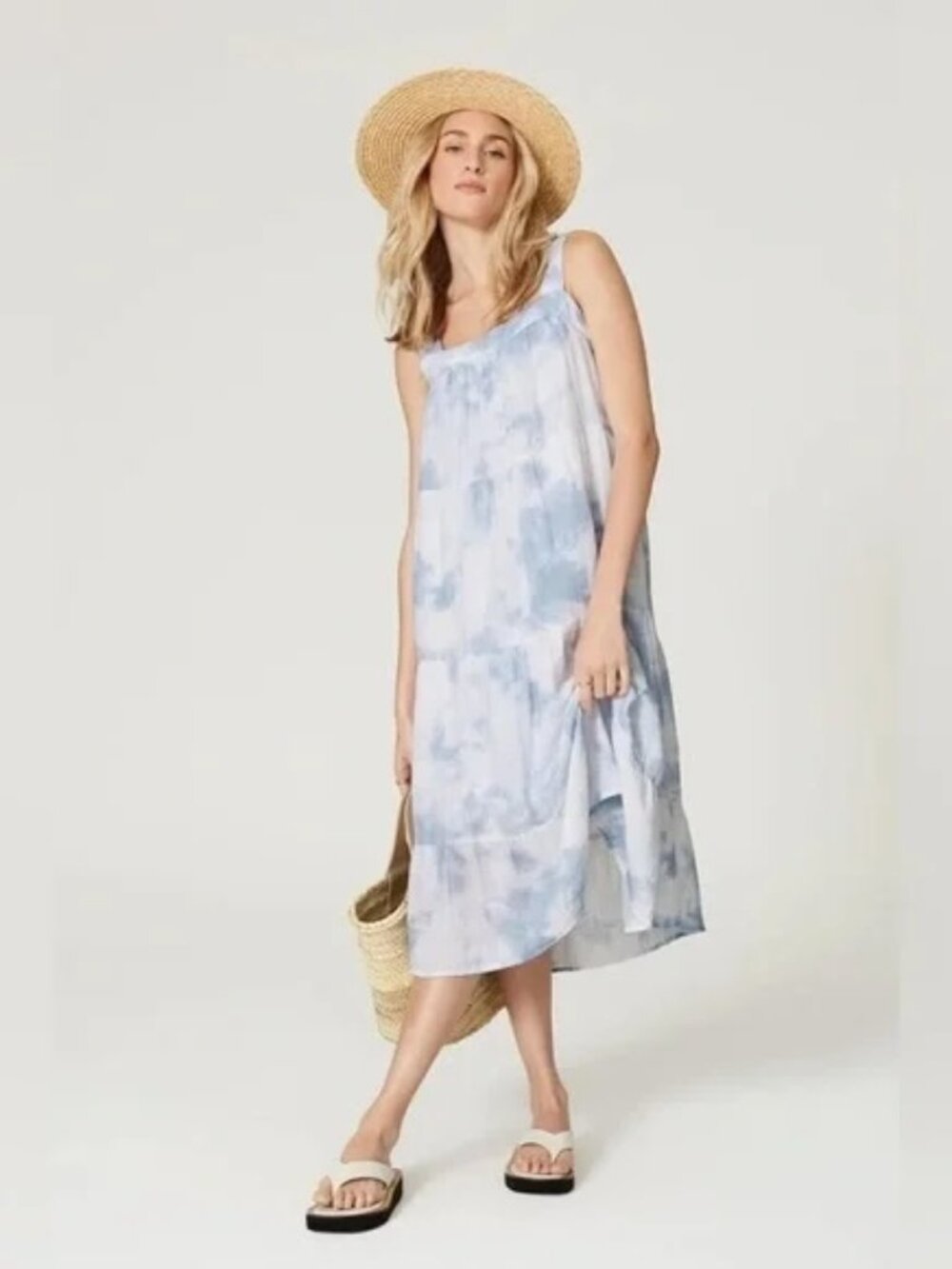 Rails Amaya Midi Dress – Size M – Blue White Tie Dye Cotton Gauze